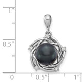14k White Gold Celtic Knot Pendant with Black Pearl and Diamond Accents