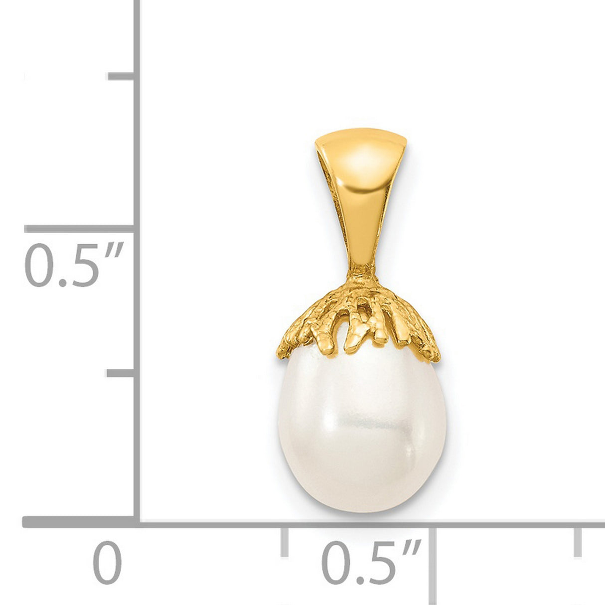 14k Yellow Gold Pearl Pendant with Textured Organic Gold Cap over White Freshwater Pearl
