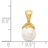 14k Yellow Gold Pearl Pendant with Textured Organic Gold Cap over White Freshwater Pearl