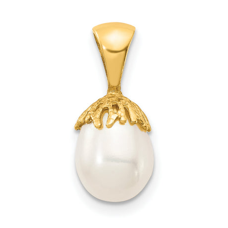 14k Yellow Gold Pearl Pendant with Textured Organic Gold Cap over White Freshwater Pearl
