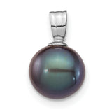 14k White Gold Pendant with Black Tahitian Cultured Pearl, Iridescent Round Charm