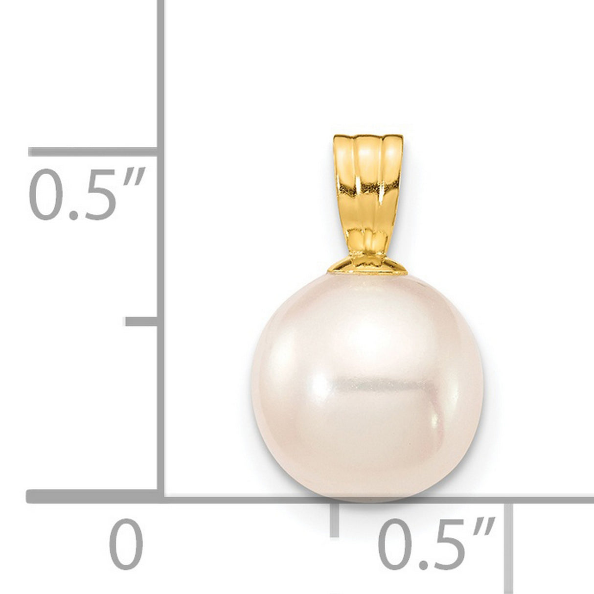 8-9mm White Round Freshwater Cultured Pearl Charm Pendant in Real 14k Yellow Gold