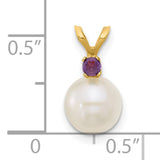 14k Yellow Gold Pendant with Amethyst and White Cultured Pearl, Classic Jewelry for Women