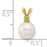 14k Yellow Gold Pendant with White Cultured Pearl and Green Peridot Accent