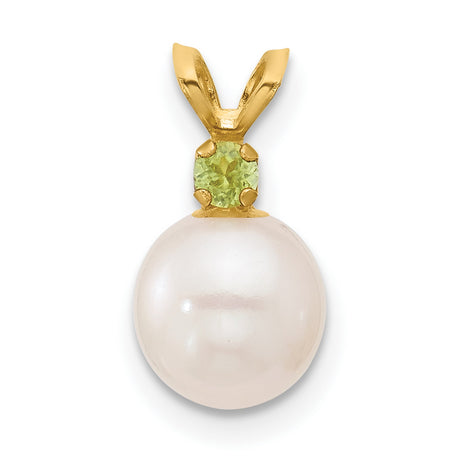 14k Yellow Gold Pendant with White Cultured Pearl and Green Peridot Accent
