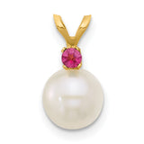 14k Yellow Gold Pendant with Cultured White Pearl and Pink Gemstone Accent