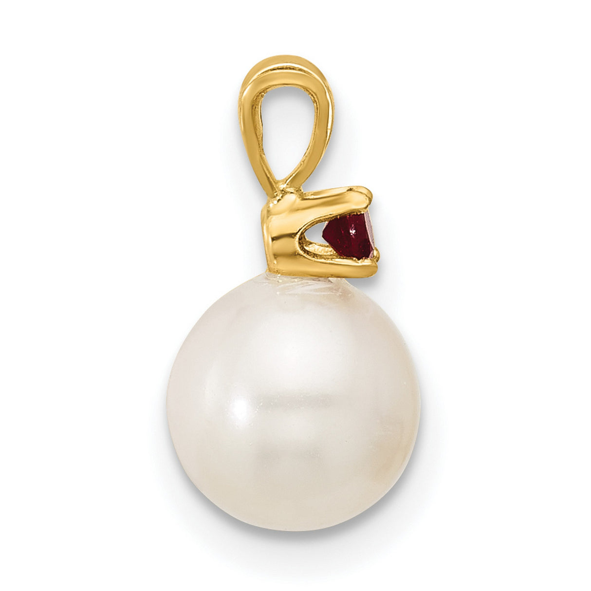 14k Yellow Gold Pendant with Ruby and Pearl Accents, Elegant Feminine Jewelry for Women