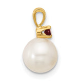 14k Yellow Gold Pendant with Ruby and Pearl Accents, Elegant Feminine Jewelry for Women