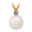 14k Yellow Gold Pendant with White Cultured Pearl and Tanzanite Accent, Bridal Jewelry Charm
