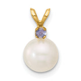 14k Yellow Gold Pendant with White Cultured Pearl and Tanzanite Accent, Bridal Jewelry Charm