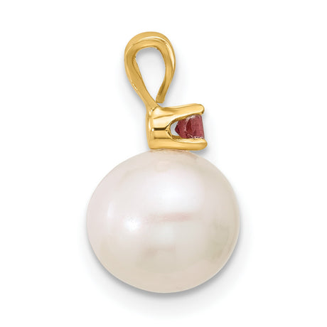 14k Yellow Gold Pendant with White Cultured Pearl and Pink Gemstone Accent