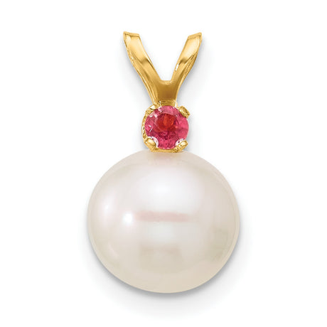 14k Yellow Gold Pendant with White Cultured Pearl and Pink Gemstone Accent