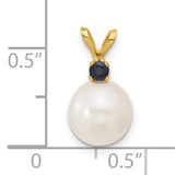 14k Yellow Gold Pendant with White Freshwater Pearl and Blue Sapphire, Minimalist Design