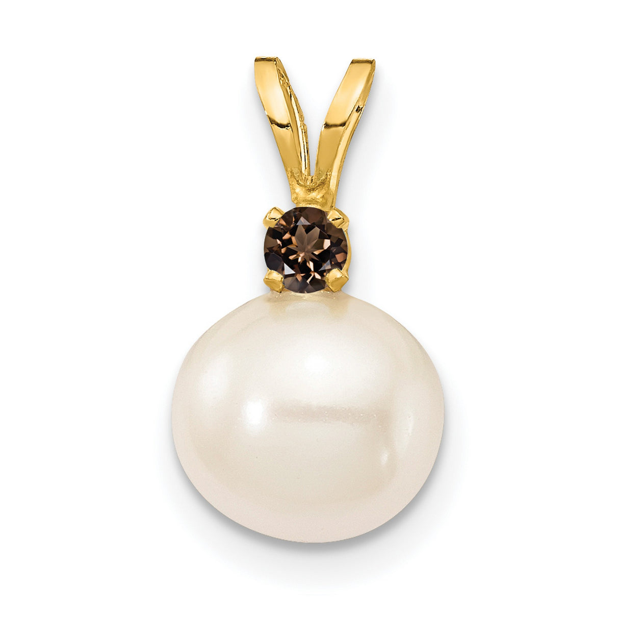 14k Yellow Gold Pendant with Cultured Pearl and Smoky Quartz Accent, Classic Design for Women