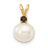 14k Yellow Gold Pendant with Cultured Pearl and Smoky Quartz Accent, Classic Design for Women