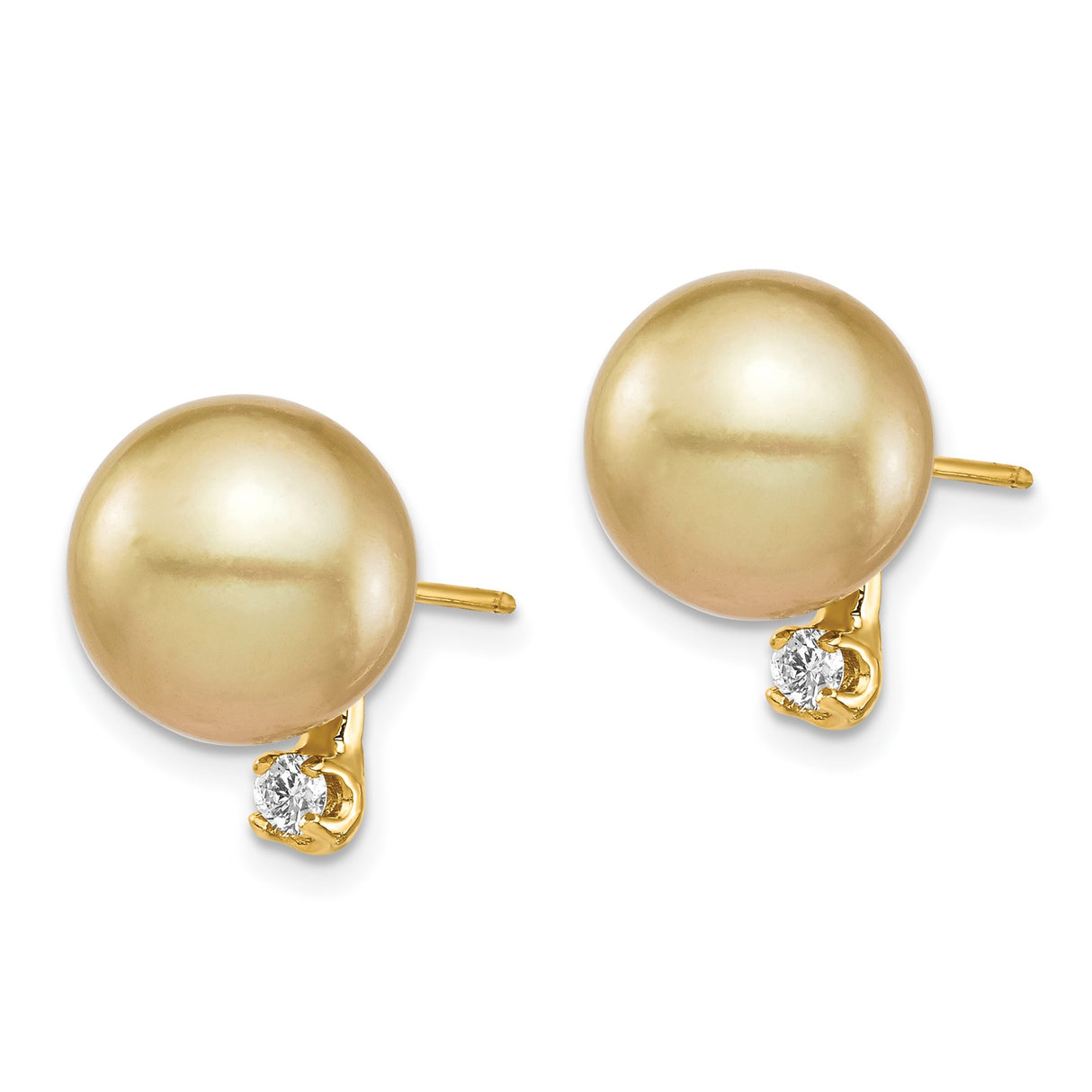 14k Yellow Gold Stud Earrings with Golden Cultured Pearls and Diamond Accents