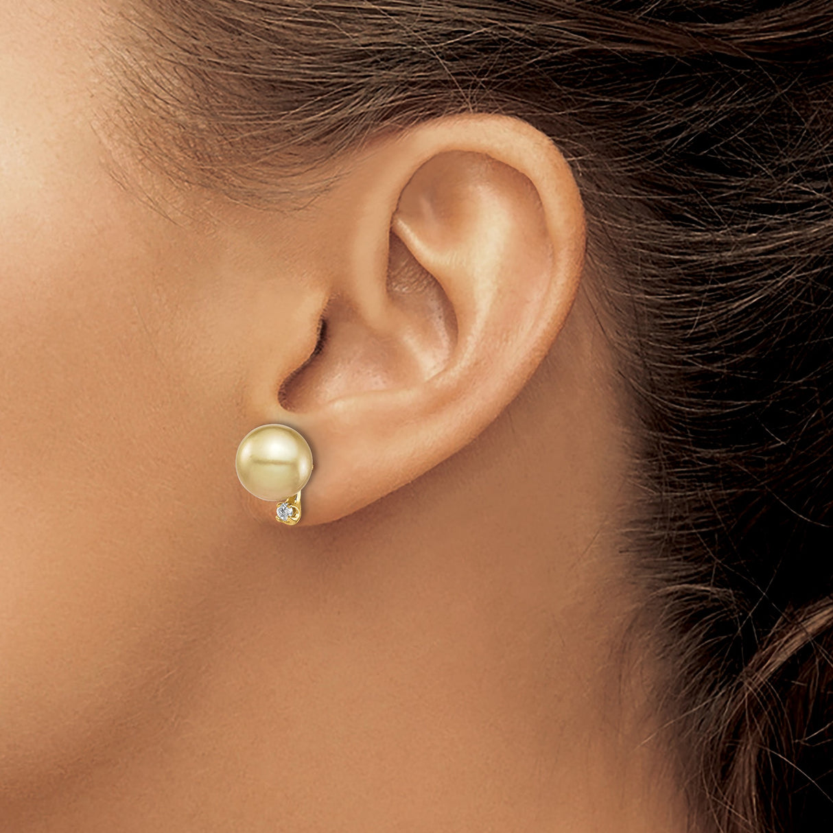 14k Yellow Gold Stud Earrings with Golden Cultured Pearls and Diamond Accents