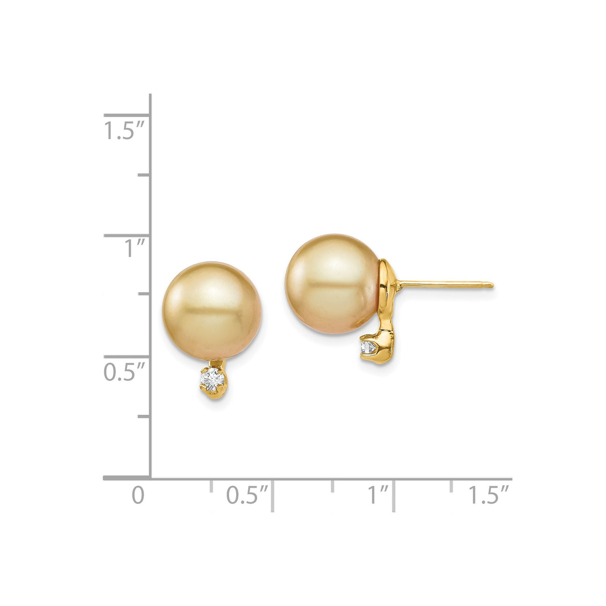 14k Yellow Gold Stud Earrings with Golden Cultured Pearls and Diamond Accents