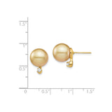 14k Yellow Gold Stud Earrings with Golden Cultured Pearls and Diamond Accents