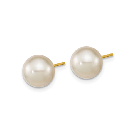 14k Yellow Gold Pearl Stud Earrings with White Cultured Pearls, Classic Minimalist Style
