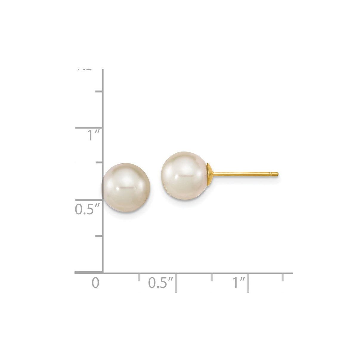 14k Yellow Gold Pearl Stud Earrings with White Cultured Pearls, Classic Minimalist Style