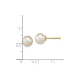 14k Yellow Gold Pearl Stud Earrings with White Cultured Pearls, Classic Minimalist Style