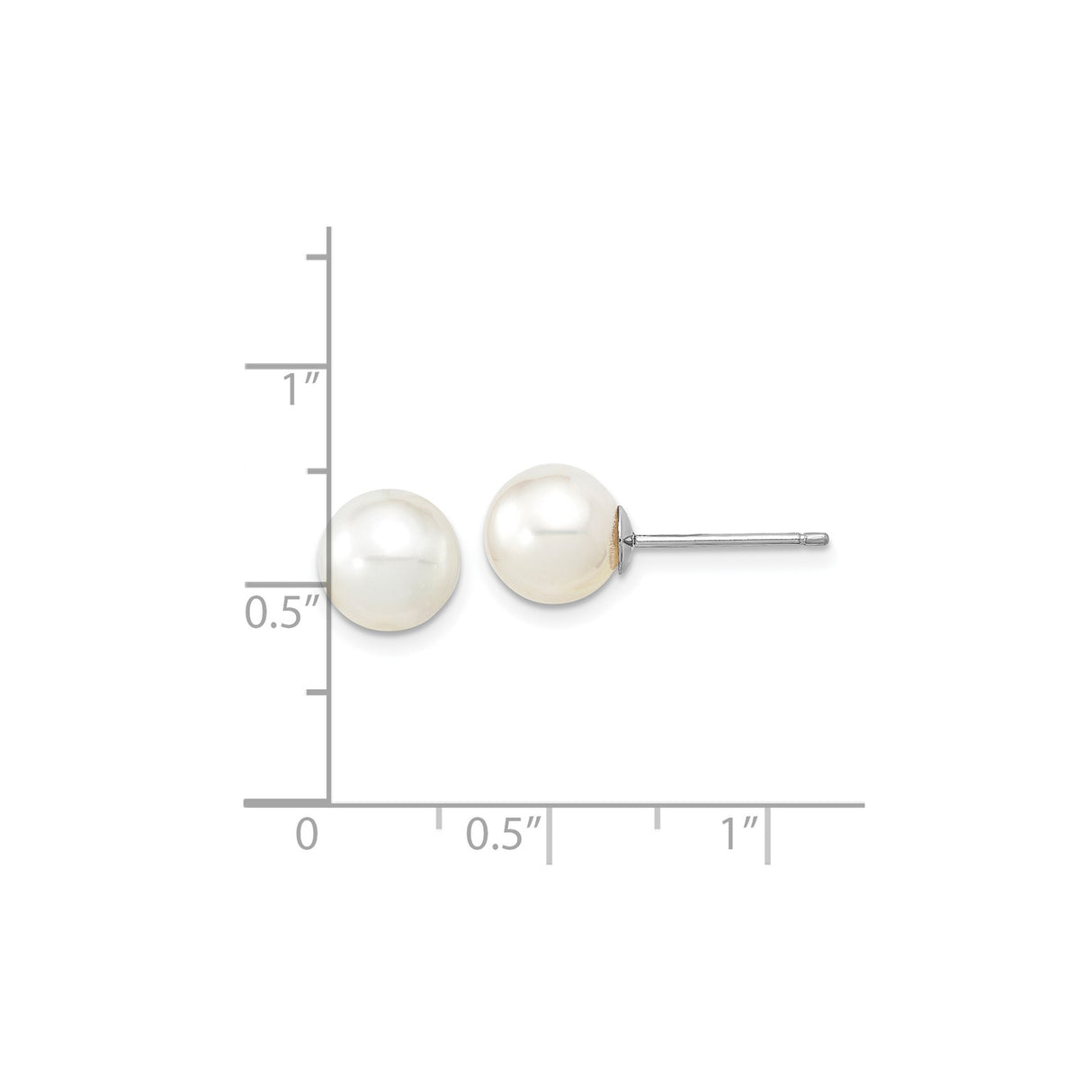14k White Gold Stud Earrings with Round White Cultured Pearls, Classic Minimal Design