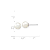 14k White Gold Stud Earrings with Round White Cultured Pearls, Classic Minimal Design