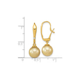 14k Yellow Gold Dangle Earrings with Golden South Sea Pearls and Diamond Accents