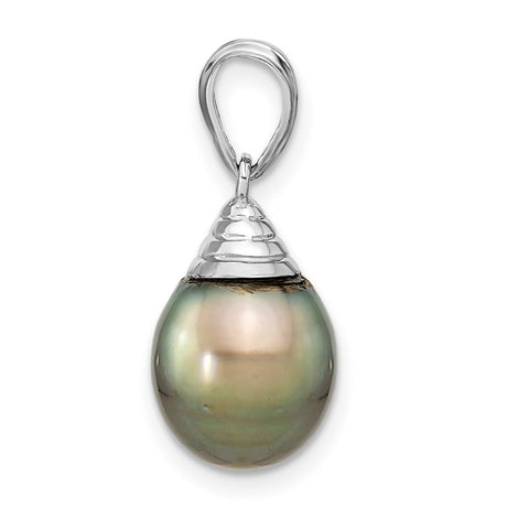 14k White Gold Pendant with Tahitian Pearl, Multicolor Drop Design for Women