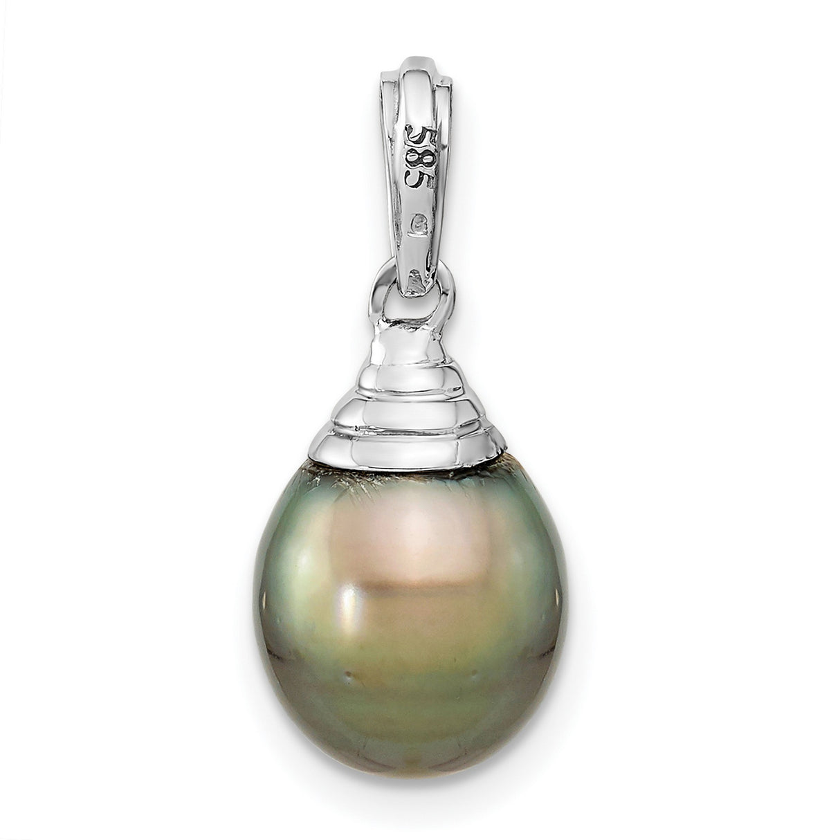 14k White Gold Pendant with Tahitian Pearl, Multicolor Drop Design for Women