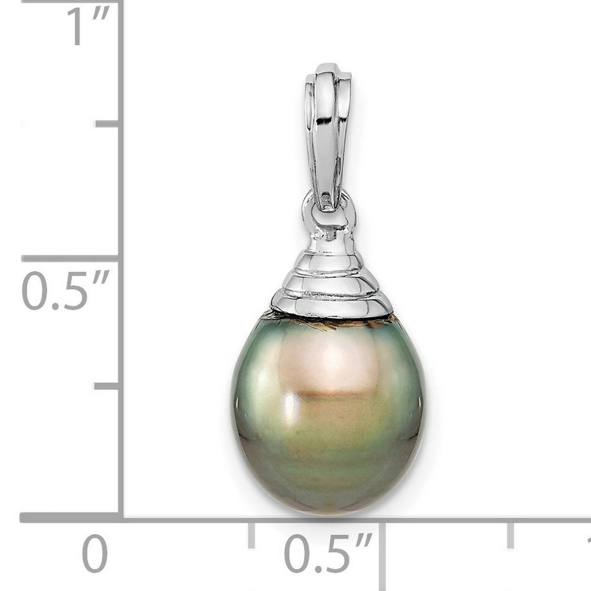 14k White Gold Pendant with Tahitian Pearl, Multicolor Drop Design for Women