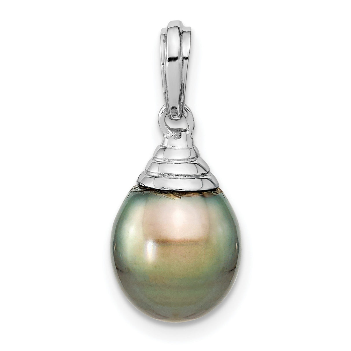 14k White Gold Pendant with Tahitian Pearl, Multicolor Drop Design for Women
