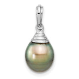 14k White Gold Pendant with Tahitian Pearl, Multicolor Drop Design for Women