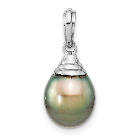14k White Gold Pendant with Tahitian Pearl, Multicolor Drop Design for Women