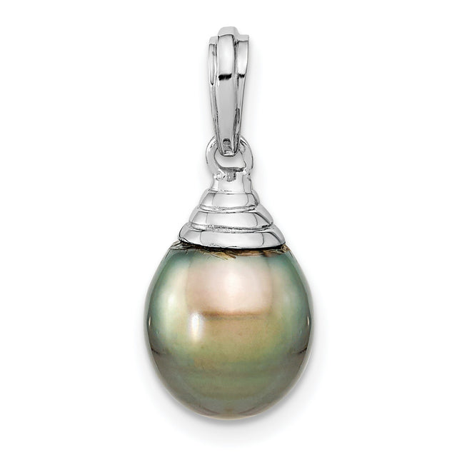 14k White Gold Pendant with Tahitian Pearl, Multicolor Drop Design for Women