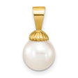 14k Yellow Gold Pendant with White Cultured Pearl, Shell Cap Detail, Classic Design