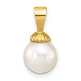 14k Yellow Gold Pendant with White Cultured Pearl, Shell Cap Detail, Classic Design