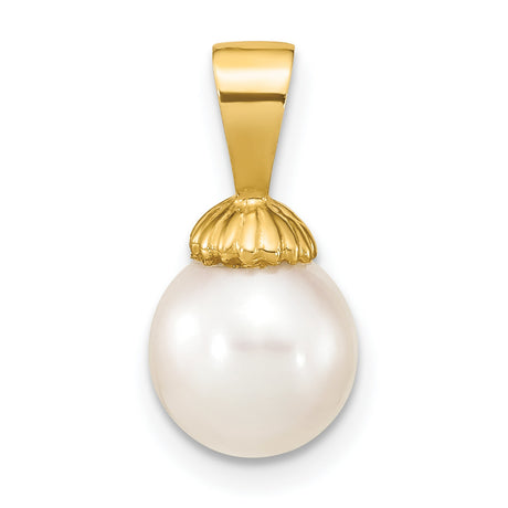 14k Yellow Gold Pendant with White Cultured Pearl, Shell Cap Detail, Classic Design