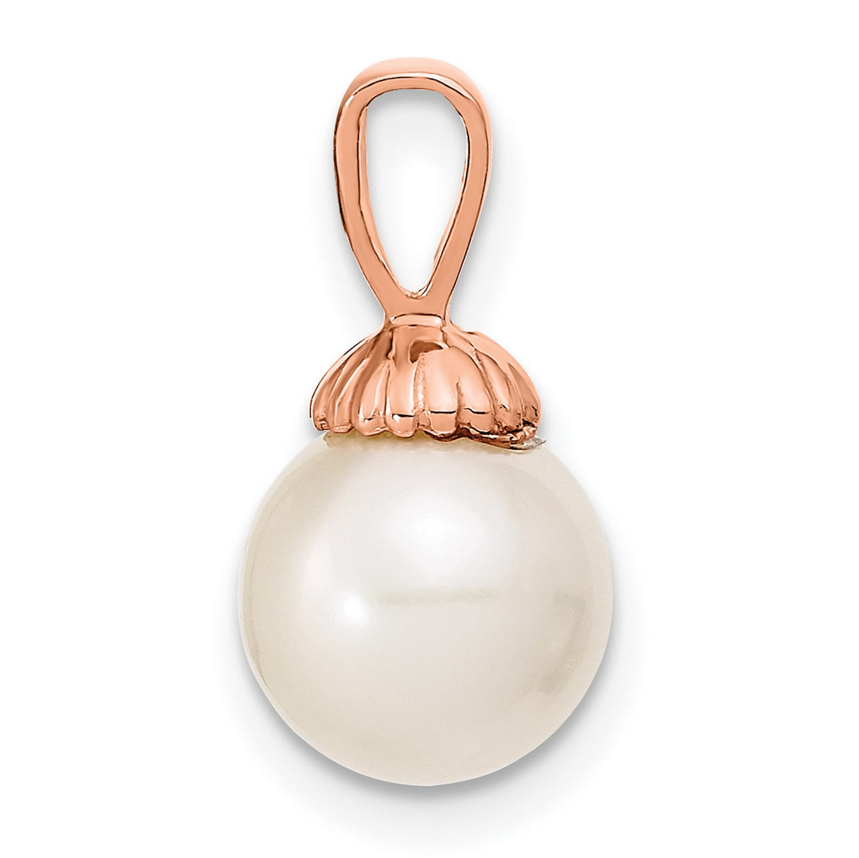 14k Rose Gold Pendant with White Cultured Pearl, Seashell-Inspired Cap Design