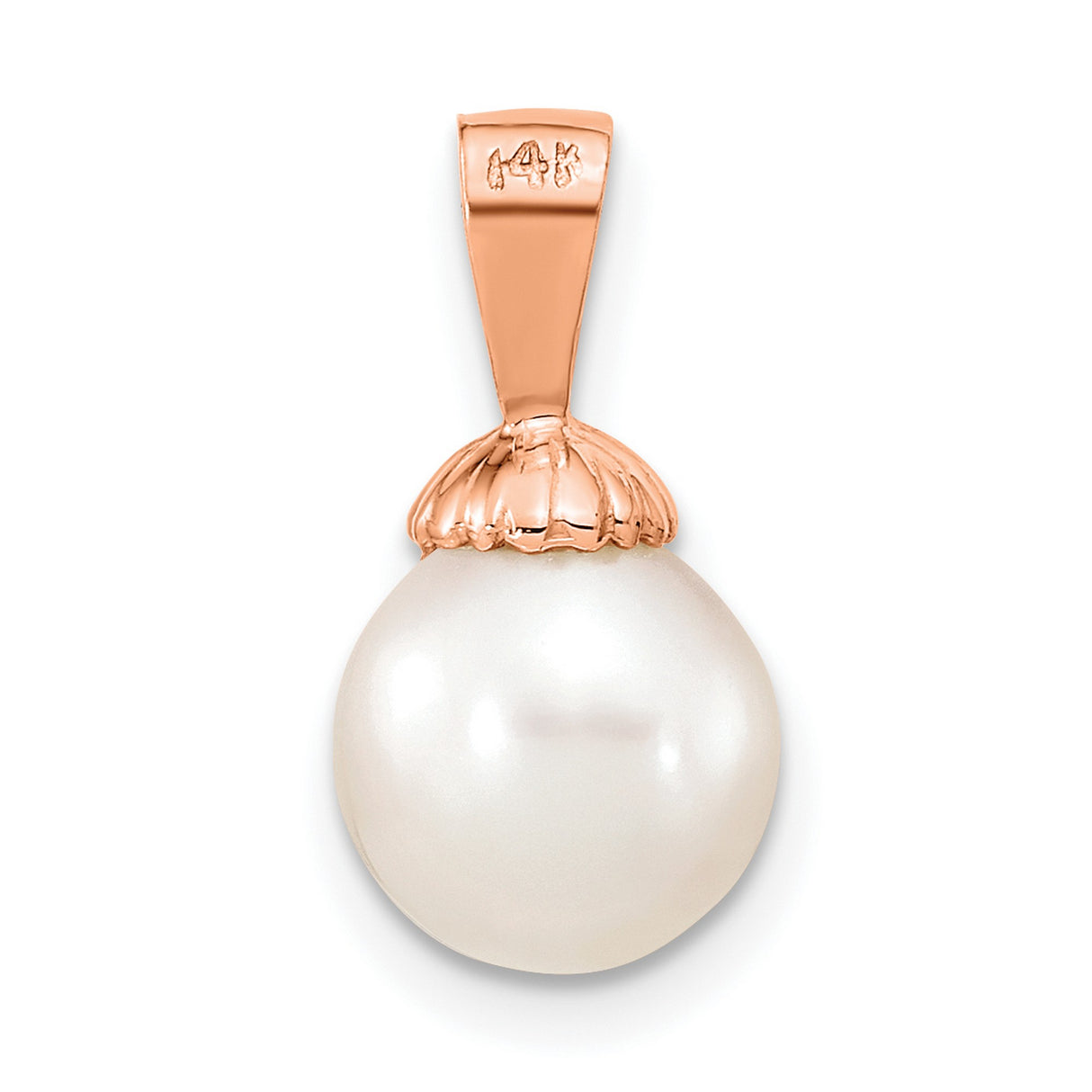 14k Rose Gold Pendant with White Cultured Pearl, Seashell-Inspired Cap Design