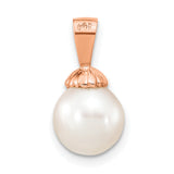 14k Rose Gold Pendant with White Cultured Pearl, Seashell-Inspired Cap Design