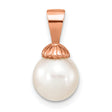 14k Rose Gold Pendant with White Cultured Pearl, Seashell-Inspired Cap Design