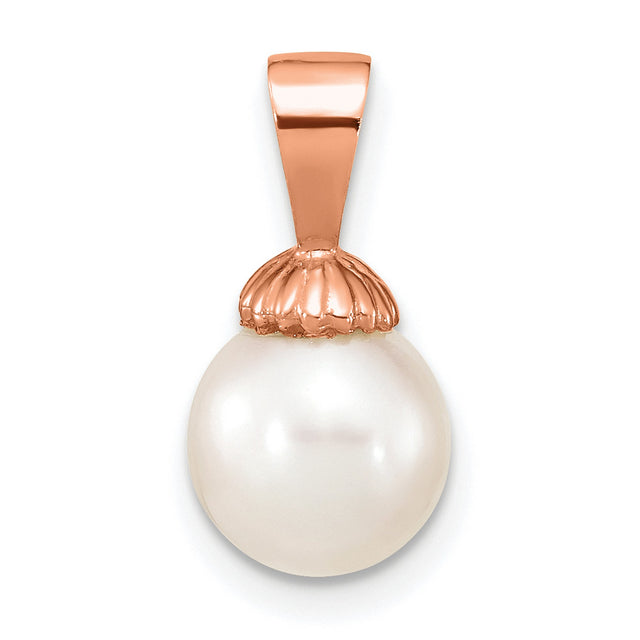 14k Rose Gold Pendant with White Cultured Pearl, Seashell-Inspired Cap Design