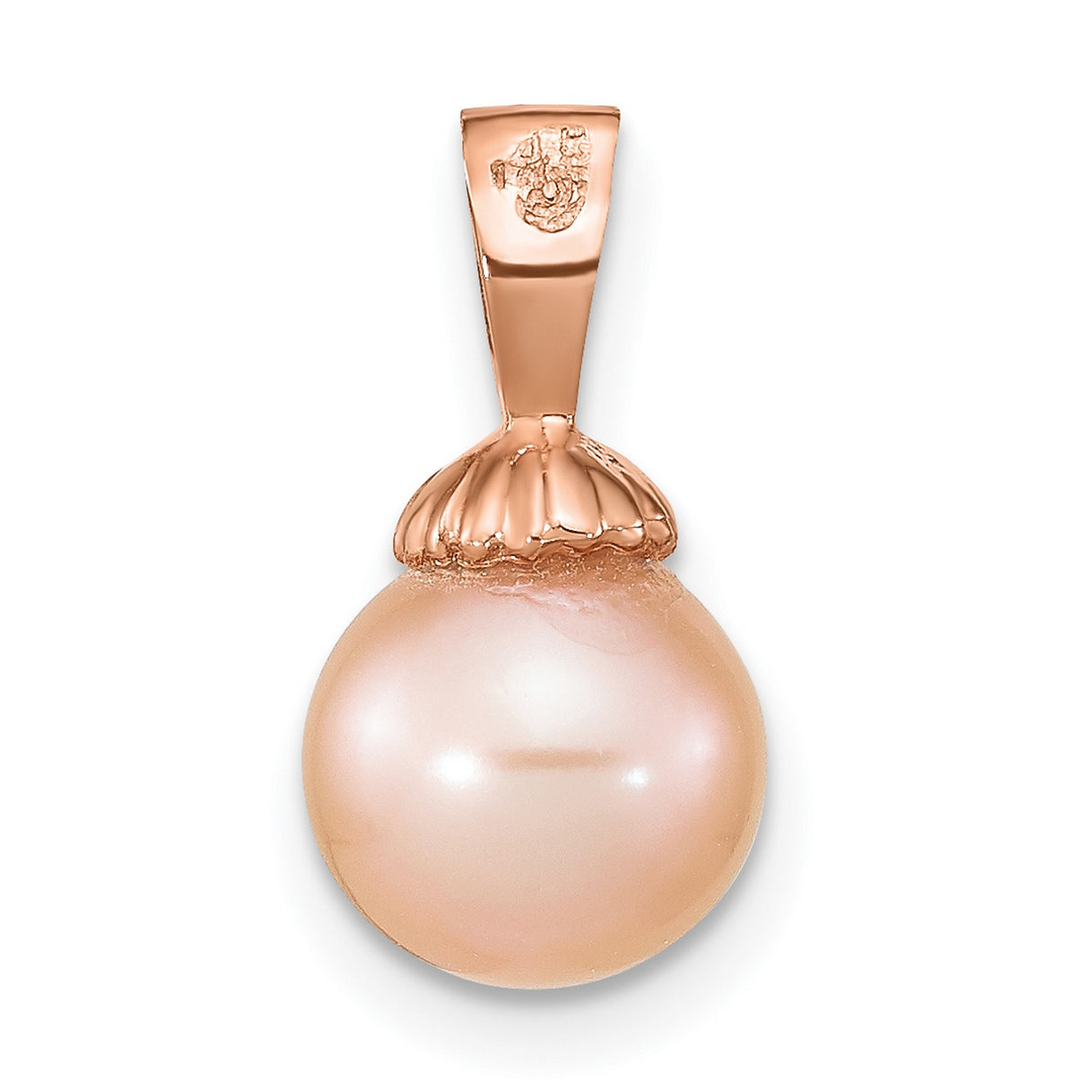 14k Rose Gold Pendant with Cultured Pearl, Scalloped Cap Design, Minimalist Bridal Style