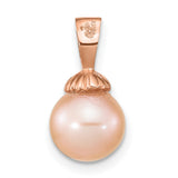 14k Rose Gold Pendant with Cultured Pearl, Scalloped Cap Design, Minimalist Bridal Style