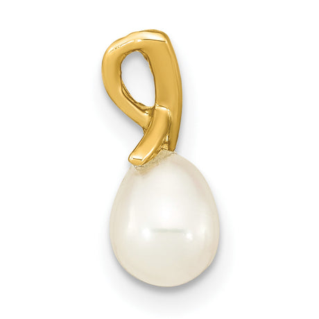 14k Yellow Gold Pendant with Teardrop Pearl, Modern Crisscross Design for Women