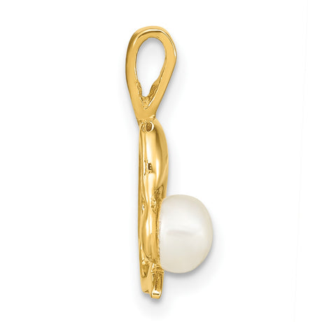 14k Yellow Gold Dolphin Pendant with Pearl, Nautical Marine Life Design for Women