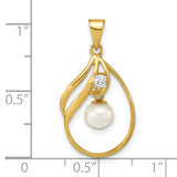 14k Yellow Gold Pendant with White Pearl and Diamond Accent, Open Teardrop Design for Women