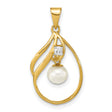 14k Yellow Gold Pendant with White Pearl and Diamond Accent, Open Teardrop Design for Women